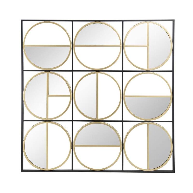 HomeRoots 36" Black and Gold Square Iron Framed Accent Mirror - 35.6' X '35.6' X '0.8