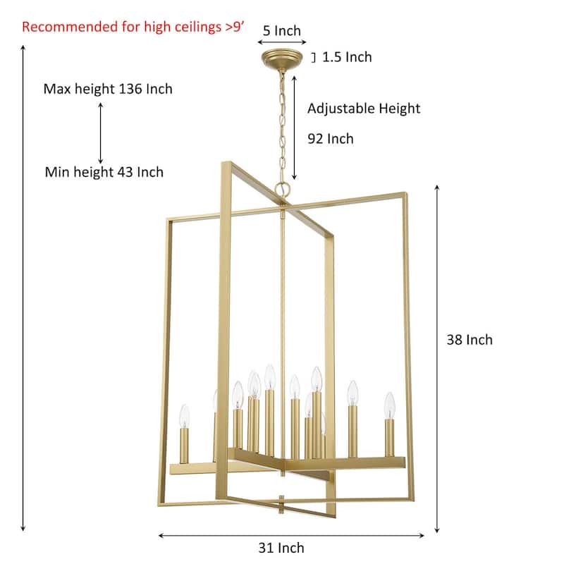 Modern Farmhouse 12-light Geometric Adjustable Metal Candle Chandelier - 31 inches