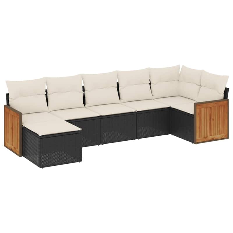vidaXL Patio Sofa Set with Cushions Outdoor Conversation Furniture Poly Rattan - 21.7 x 21.7 x 14.6 in