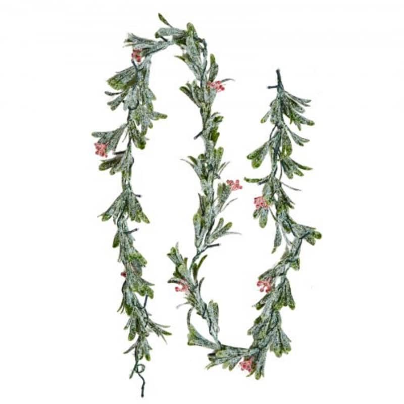 Snowy Green LED Lighted Christmas Garland with Olive Leaves and Vine Berries for Stairs and Mantels - 6.5-Feet