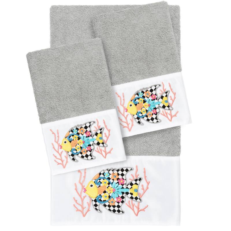 Authentic Hotel and Spa 100% Turkish Cotton FELIZ 3PC Embellished Towel Set - Light Gray
