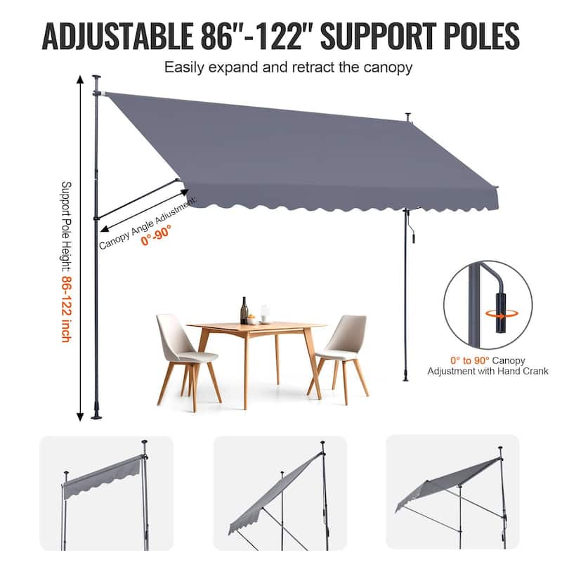 Retractable Patio Awning 157x47" Manual Sunshade with Crank Handle - 157" x 47" x 122"