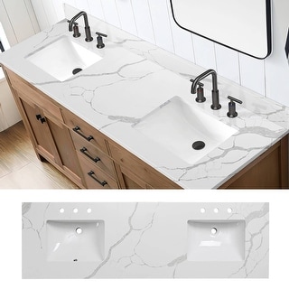 Bathlet Calacatta Quartz 72 inch Double Sink Bathroom Vanity Top with ...
