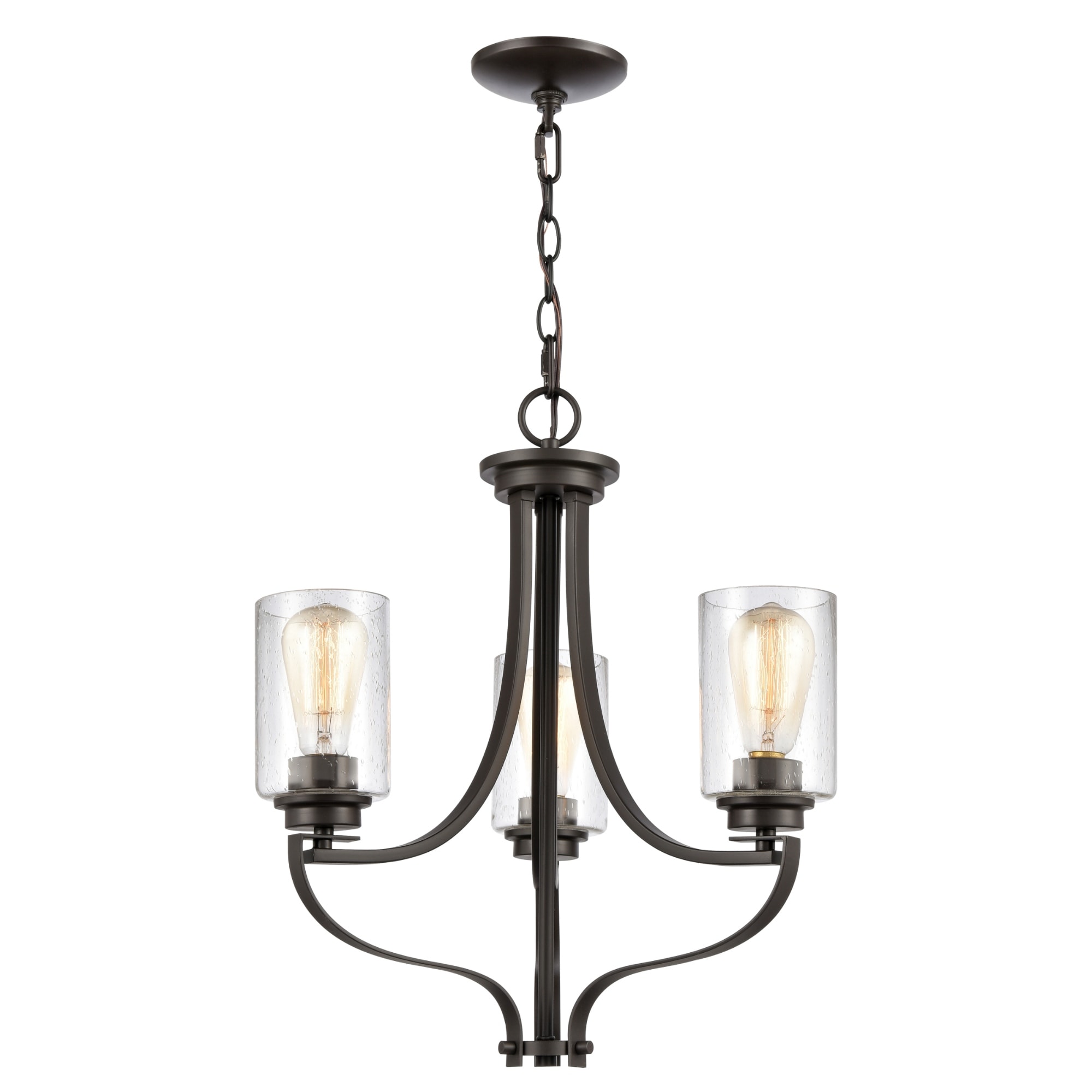 3-Light Ceiling Chandelier with Frosted Glass Shades - 20.25" - Bronze