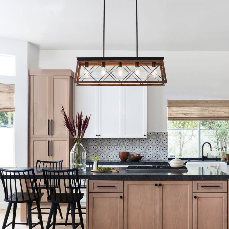 5-Light Vintage Industrial Chandelier for Kitchen Island Dining Room Living Room