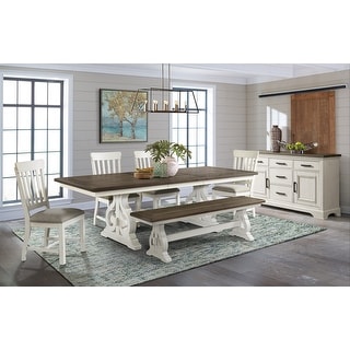 Drake Rustic White and French Oak Dining Bench with Wood Seat