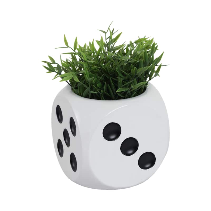 Ceramic Planter Dice-Shaped Design Home and Garden Decor - 6" White - 6" x 6" x 6"