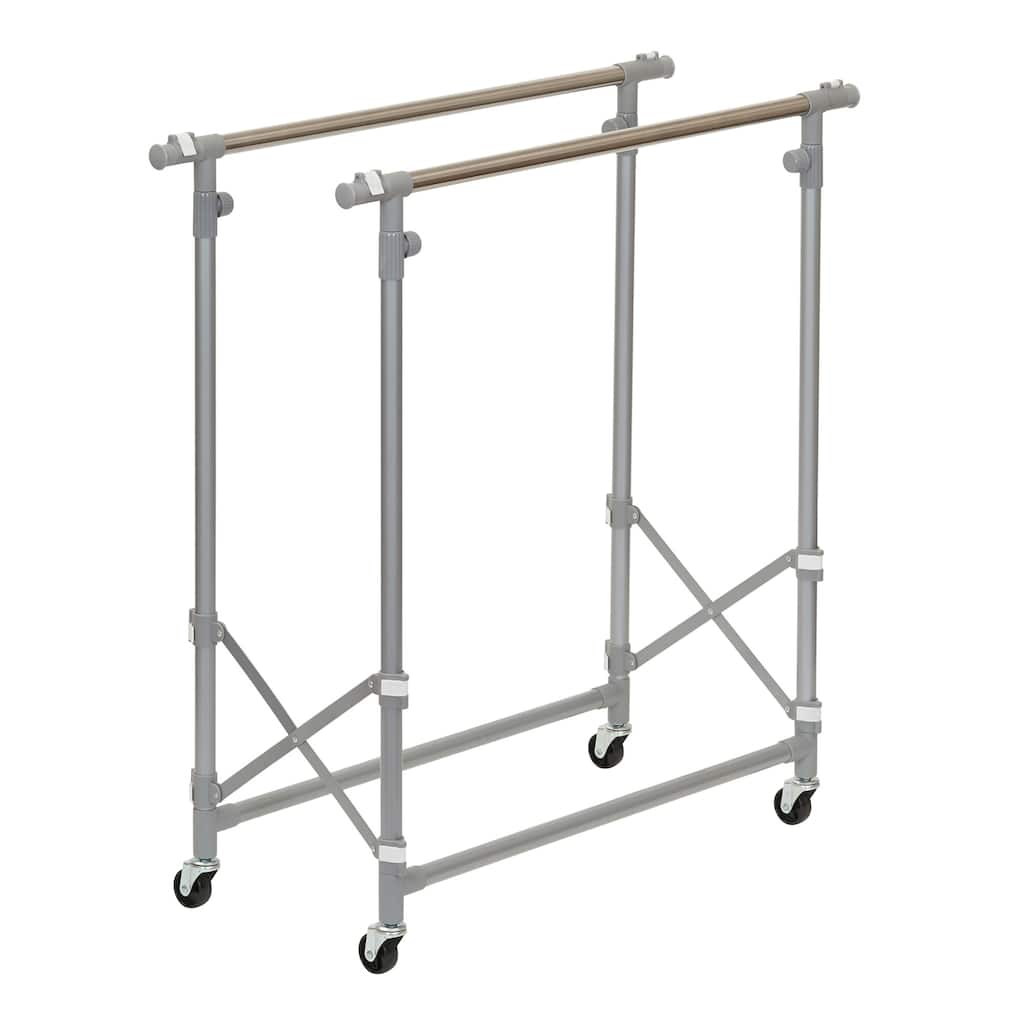 Household Essentials Folding Double Garment Rack with Wheels - 16.0"L x 52.0"W x 62.0"H