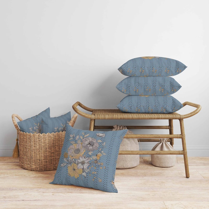Misty Meadows Faux Suede Reversible Throw Pillow Muted and Blue