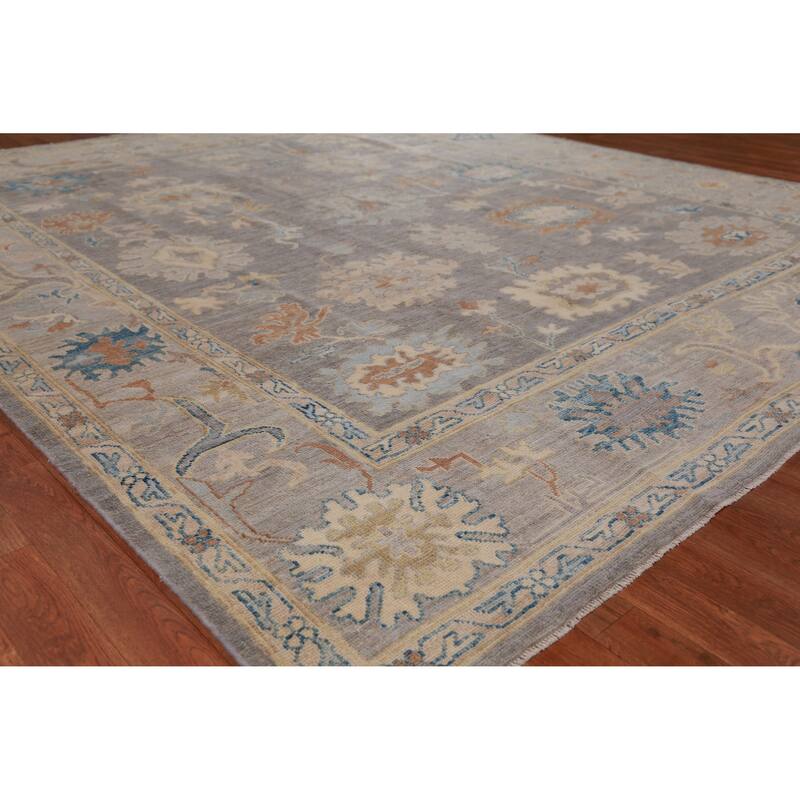 Hand Knotted Oriental 100% Wool Carpet Transitional All-Over Greys & Charcoal Oushak Area Rug - 9' 9'' X 8' 3''