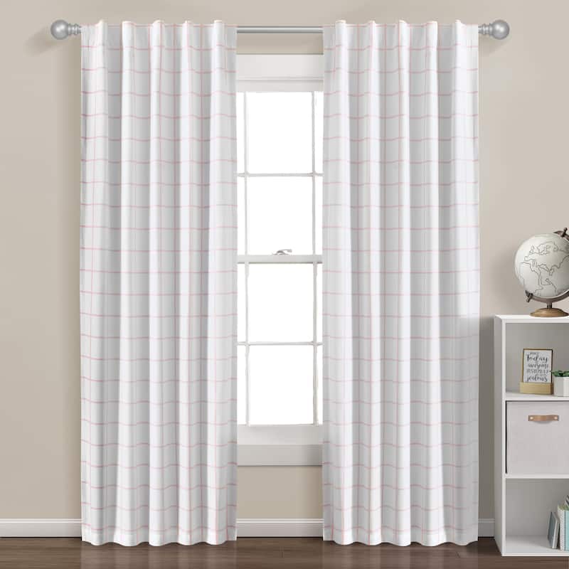 Lush Decor Urban Square Grid 100 Percent Lined Back Tab/Rod Pocket Blackout Window Curtain Panels Set