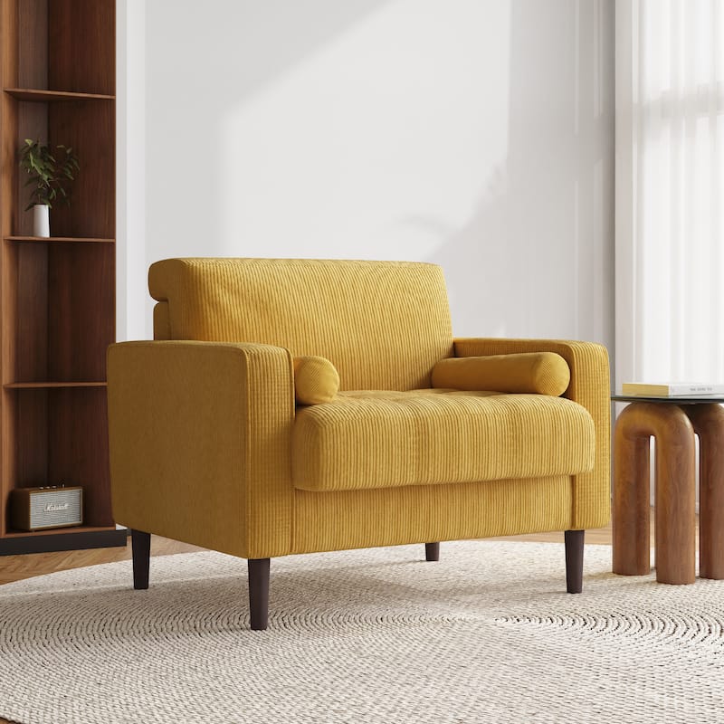 Aronas Modern Corduroy Wide Accent Chair with Pillows