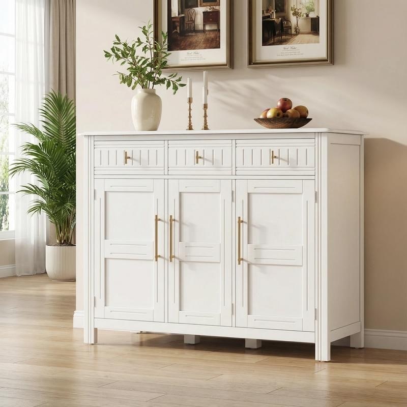 Cabinet With Storage, 3 Doors And 3 Drawers, For Living And Dining Room Entrance, Large Size, White