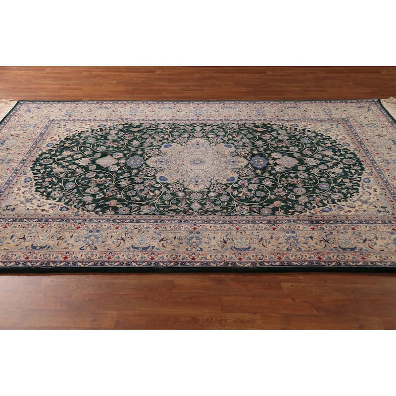 Vegetable Dye Green Nain Chinese Area Rug Handmade Wool Carpet - 6'2"x 9'0"