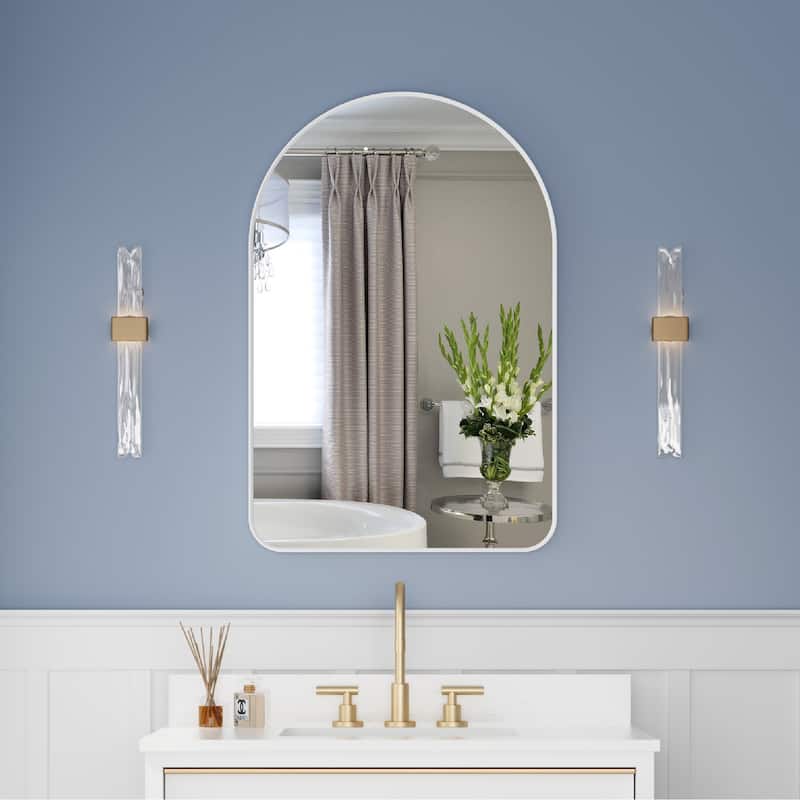 24 in./28 in. W x 36 in. H Bathroom Wall Mounted Arched Anodized Aluminum Framed Mirror - White-24'' W