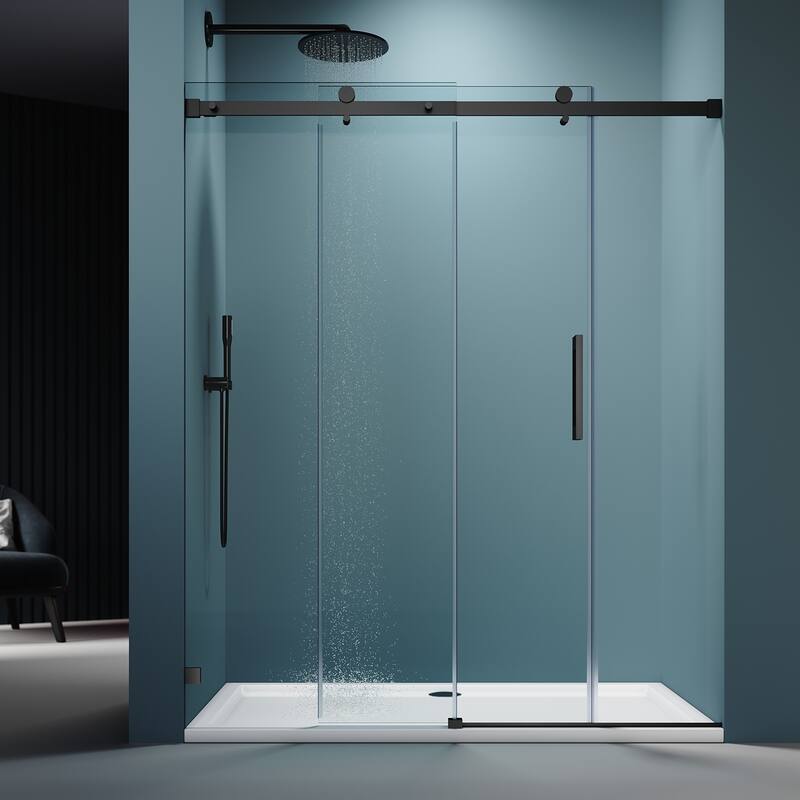 Elegant Frameless Shower Door Double Sliding Shower Glass Door 60"x72" with 5/16" Clear Tempered Glass