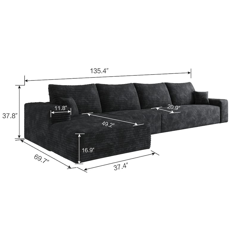 Sofa 135-in Casual Black 4 -seater Left Sectional - 8' x 10'