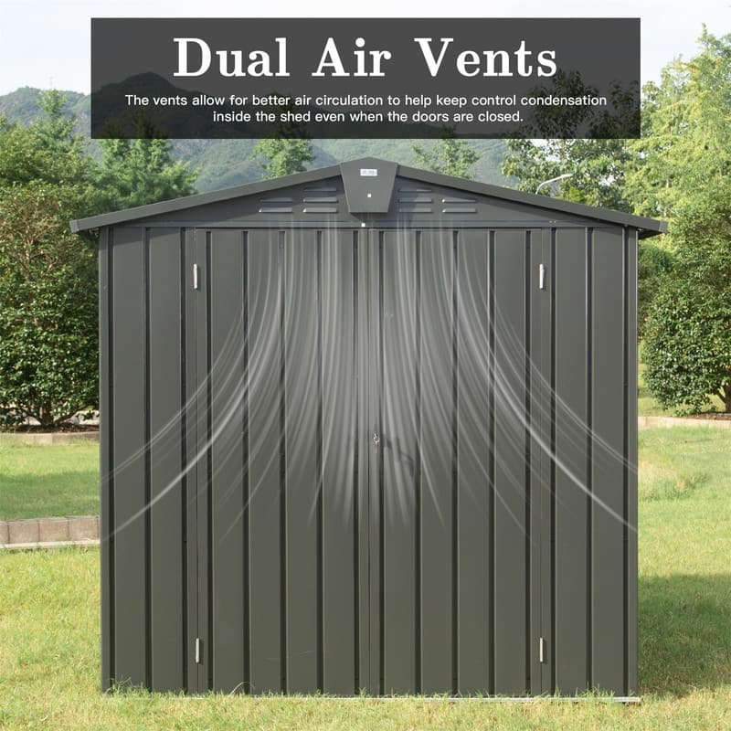 Outdoor Storage Shed 6.5'x 4.2' Galvanized Steel Garden Sheds for Bike - 6.5'x 4.2'