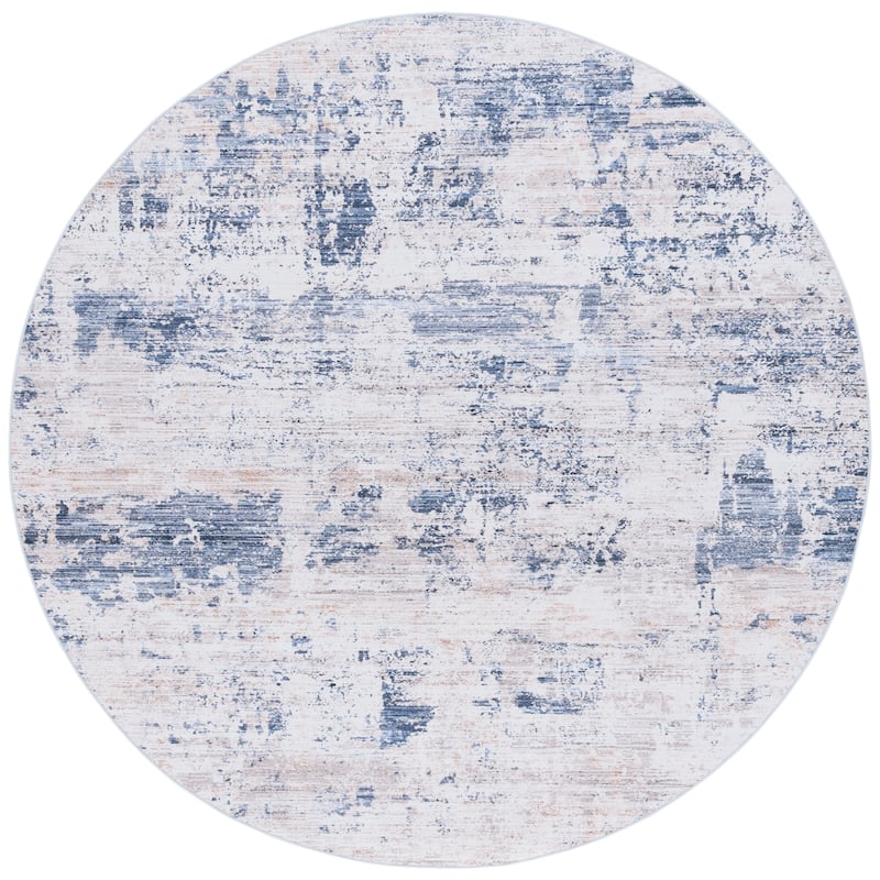 SAFAVIEH Tacoma Machine Washable Slip Resistant Aristeia Modern Abstract - 6' Round - Beige/Blue - Round