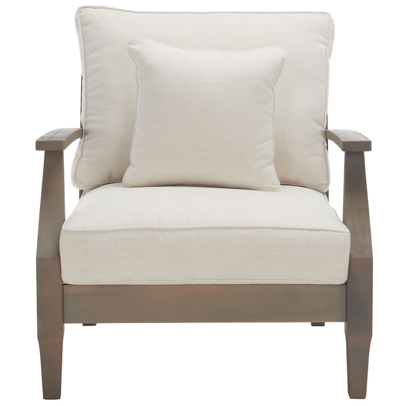 SAFAVIEH Couture Freida Wood Patio Arm Chair - 31.4" W x 35.6" L x 32.6" H - 31"W x 36"D x 33"H