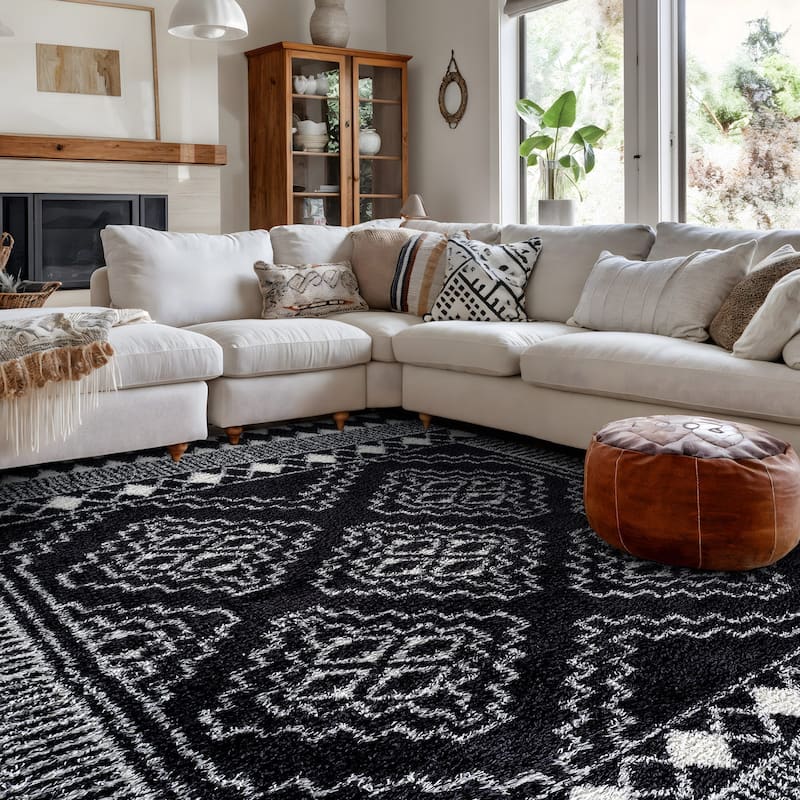 Geometric Shag Rug - Anthracite Dark Gray - Durable Rug for Living Room, Bedroom, or Entryway - Easy to Maintain