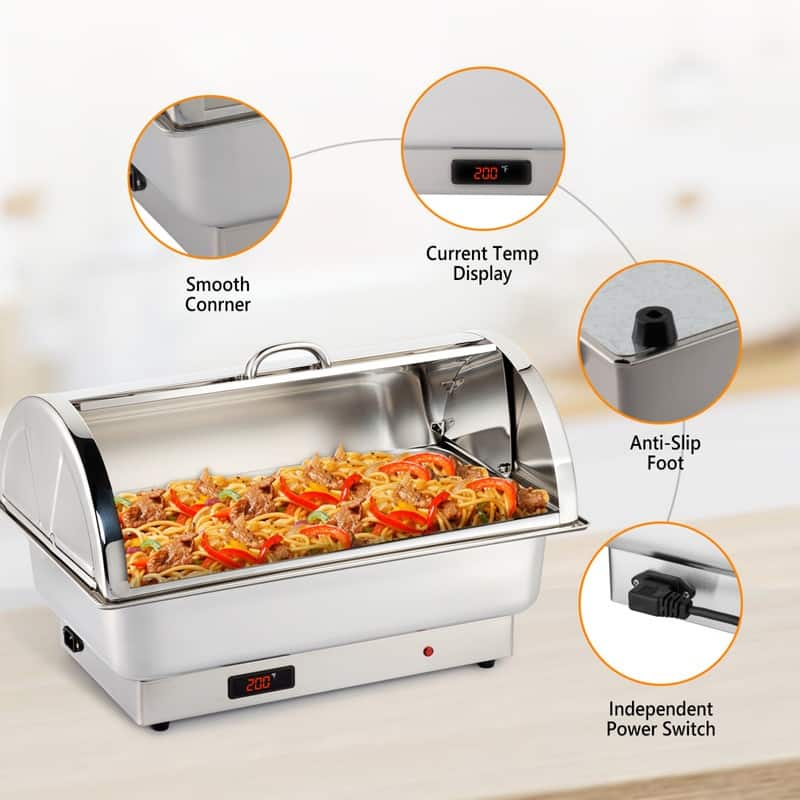 400W 9Qt Stainless Steel Electric Hot Pot with Stainless Steel Half Round and Half Flip Lid