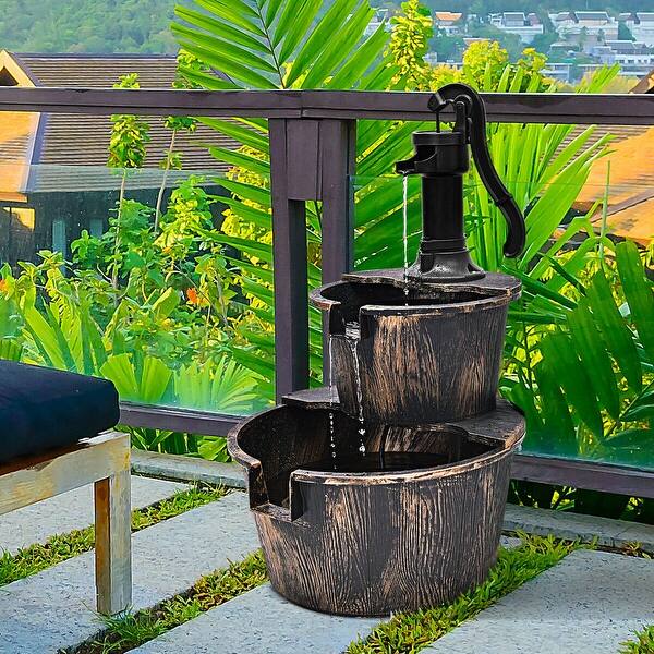 Gymax 2 Tier Barrel Waterfall Fountain Barrel Water Fountain Pump Outdoor Garden Gymax 2 Tier Barrel Waterfall Fountain Barrel Water Fountain Pump Outdoor Garden
