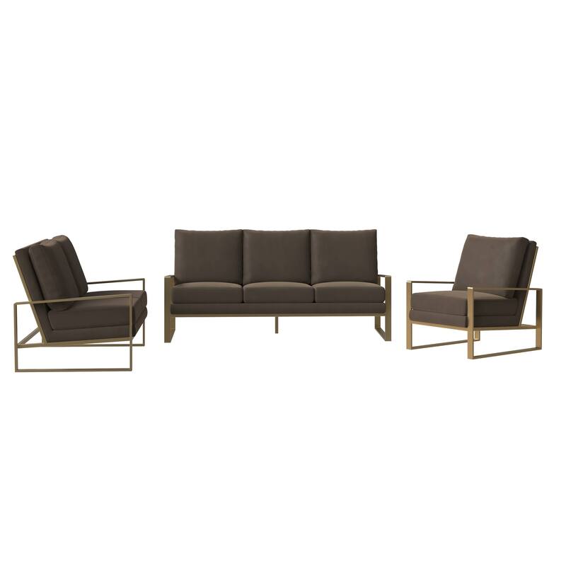 LeisureMod Modern 3-Piece Upholstered Velvet Sofa Set - Includes Sofa, Loveseat & Accent Chair for Home Office Living & Bed Room