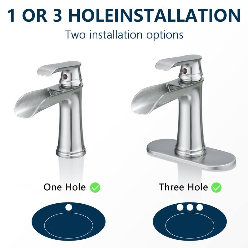 Modern Single Handle Single Hole Bathroom Sink Faucet with Pop Up Drain and Supply Line, Waterfall Spout Design