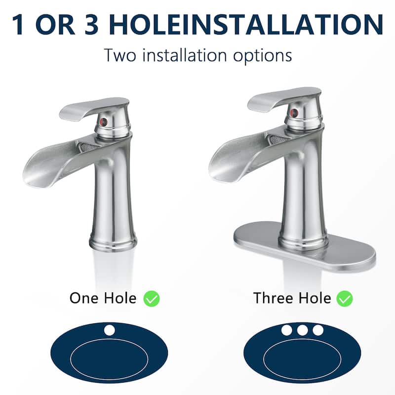 Sink Faucet With Deck Plate Waterfall Brushsed,Pop Up Drain and Supply for Sink 1 Hole One Handle Faucets Vanity Bath