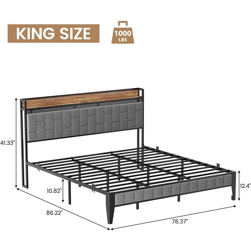 Bed Frame with LED Light and Charging Station