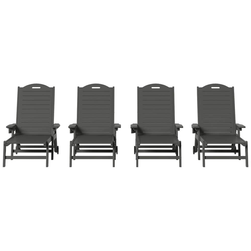 Brighton Outdoor Poly Reclining Chaise Lounge with Wheels & Cup Holder (Set of 4)