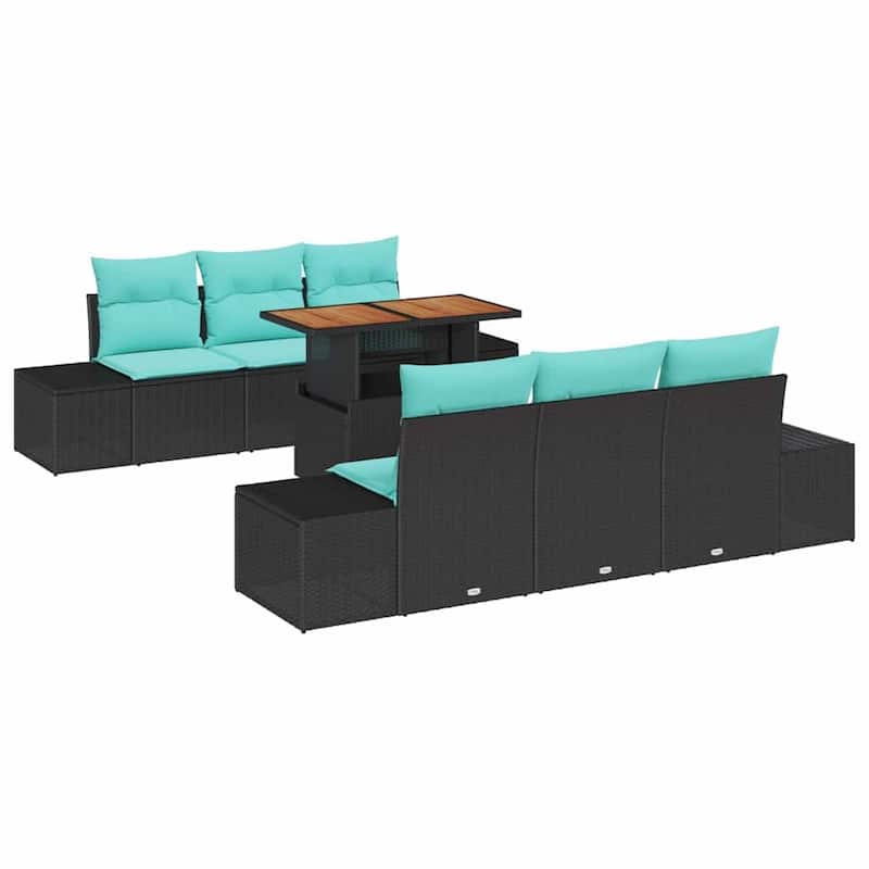 vidaXL 7 Piece Garden Sofa Set with Cushions Black Poly Rattan - 94.1×24.4×27.2