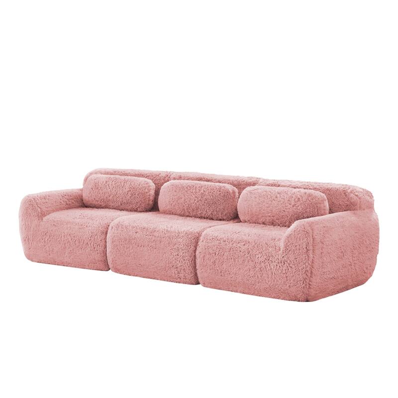 Anmytek 114'' Modern Modular Sectional Sofa - Soft Fluffy Plush Fabric Ergonomic Design Vacuum Compressed