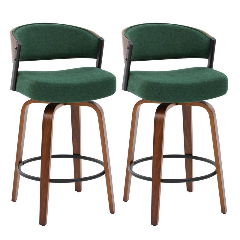Upholstered Swivel Counter Height Bar Stool with Curved Back and Bentwood Frame - 37.2"H x 19.1"W x 20.5"D