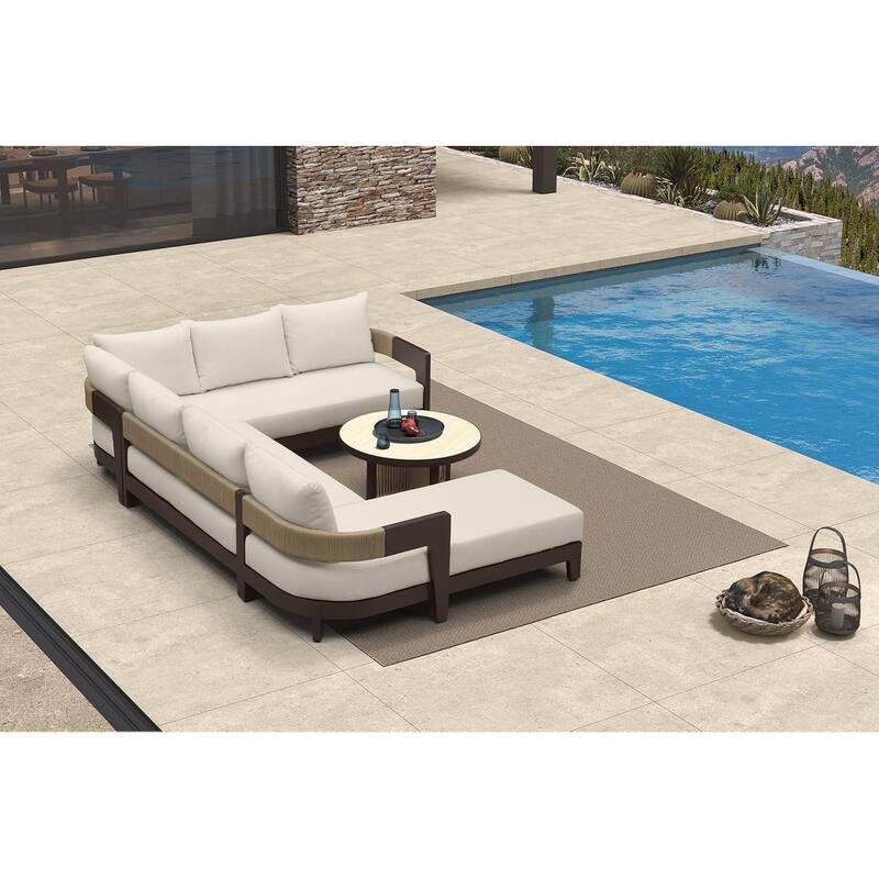 PURPLE LEAF Modern Aluminum Sectional Sofa with 7.87" Cushions for Yard Porch Deck Outdoor Conversation Sets - 5-Seat w/ Ottoman - L-Shaped-Right