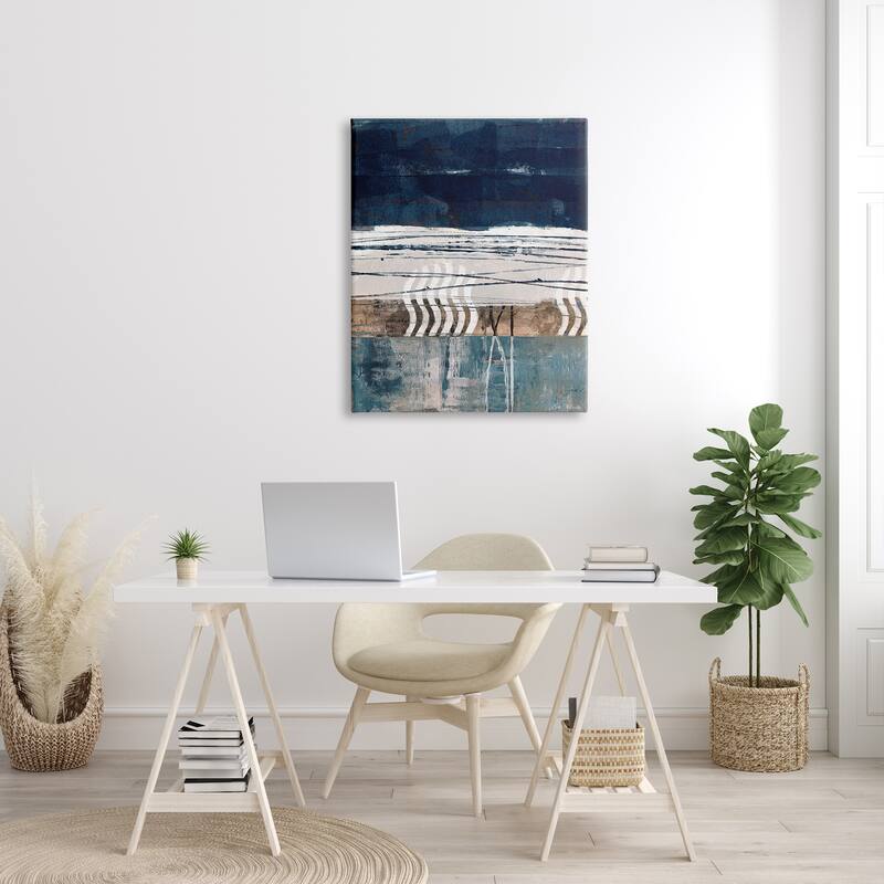 Stupell Abstract Rustic Collage of Blue Shapes and Lines Canvas Wall Art