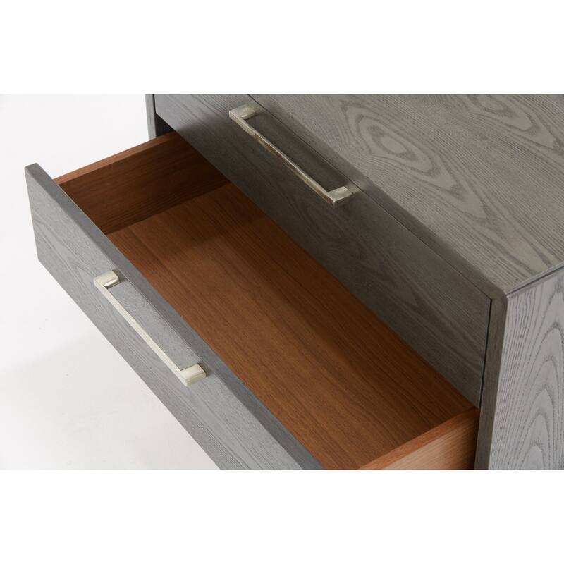 Modern Wooden Nightstand with Storage Soft-Close 2-Drawer Bedside Table with Metal Accents
