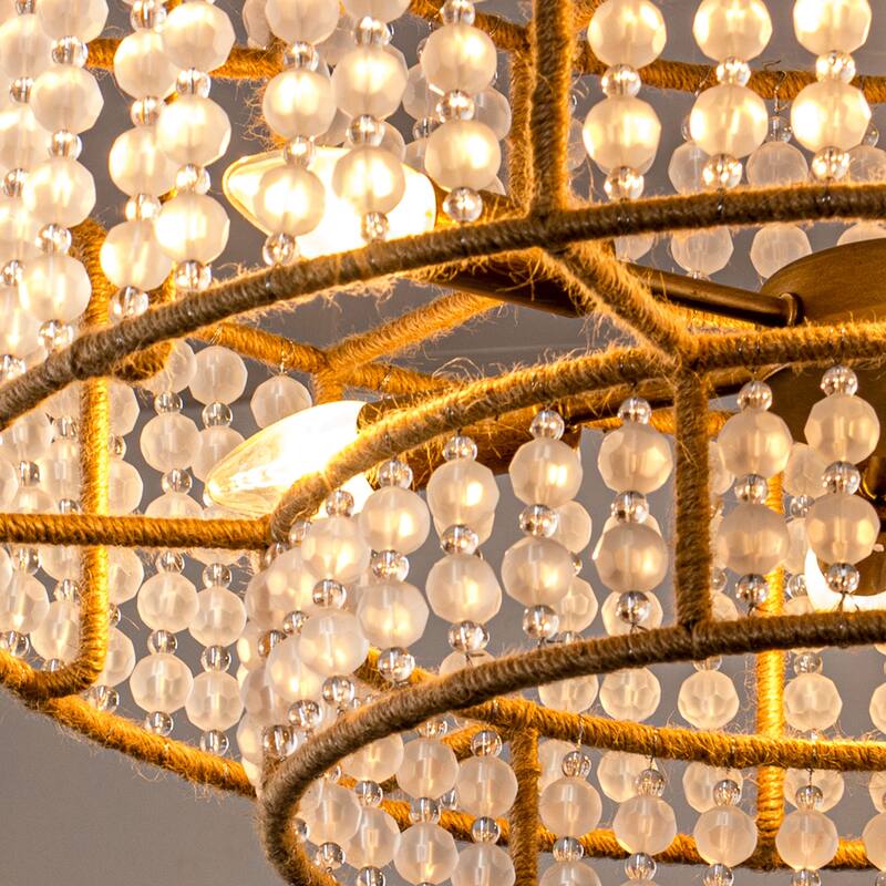 Gold Coastal Frosted Beads 6Light Rope Drum Chandelier 23.62" fixture width x 15.16" fixture