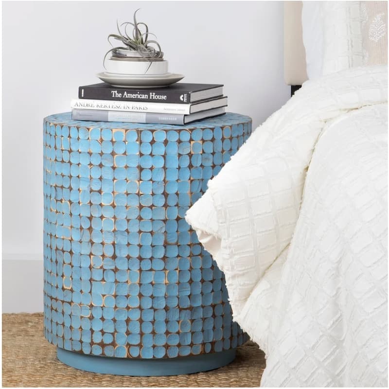 Round Handmade Coconut Shell Accent Table by East at Main