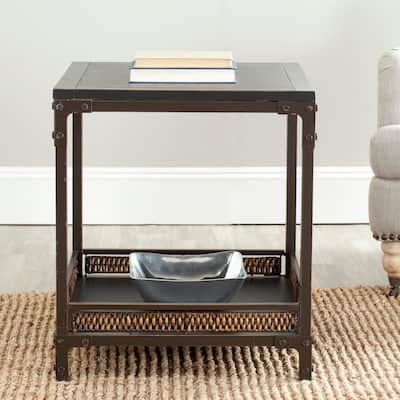 SAFAVIEH Jindra Wicker Accent Wood Top End Table - 22" x 22" x 25.2" - 22Wx22Dx25H