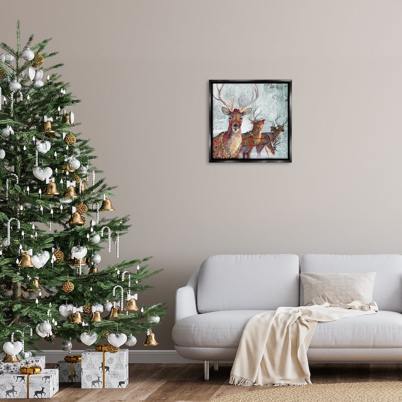 Stupell Winter Reindeer Holiday Landscape Framed Floater Canvas Wall Art Design by Ruane Manning