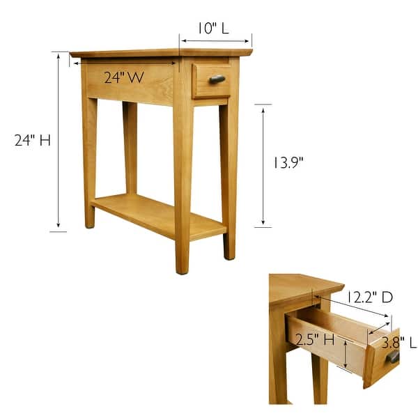 Teegan Solid Wood Narrow Side End Table with Shelf and Drawer - Bed ...