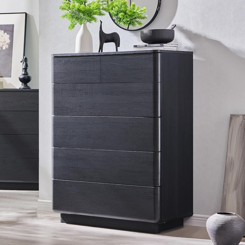 Modern 6 Drawer Dresser for Bedroom, Handle-less Wooden Dressers - Black