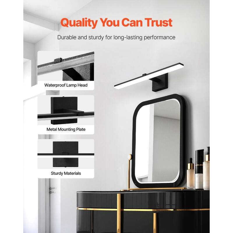 18W LED Bathroom Vanity Light Bar with 6000K Bright Over Mirror Fixture Waterproof IP44 Wall Lamp - N/A
