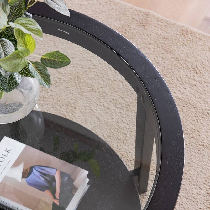 Round Coffee Table With Glass Top and Storage