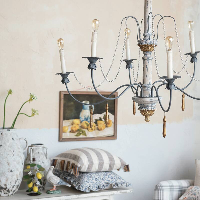 Multi-Light Wood, Metal and Resin Chandelier