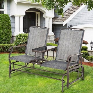 Outdoor Double Glider Bench with Middle Table, Patio 2-Person Rocking ...