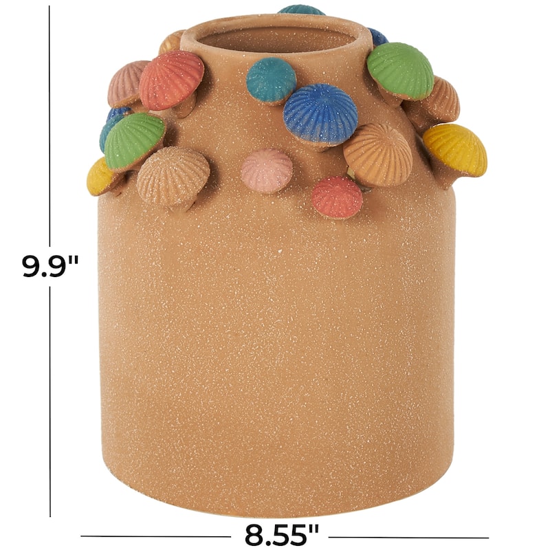 Ceramic Round Wide Decorative Vase with Multicolor Accents and White Speckles - Brown - Roche River Decor