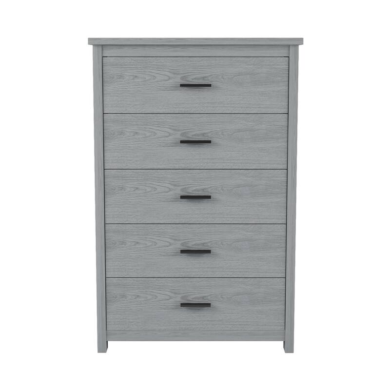 Vintage American Country Style Dresser Bedroom Storage Cabinet with 5 Drawers, for Bedroom, Light Gray
